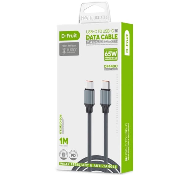 D-Fruit-kaapeli USB - C-USB-C 1m, harmaa (DF440C)