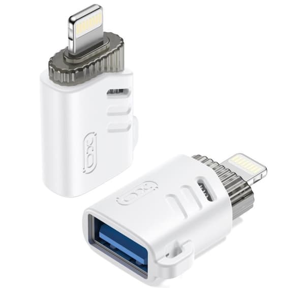 XO-sovitin USB-Lightning OTG, valkoinen (NB256A)