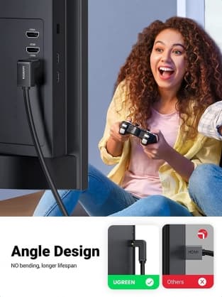 Tilbehør til tilslutning, HD103-kabel HDMI til HDMI-vinkel, 4K, 2m Sort, Ugrøn