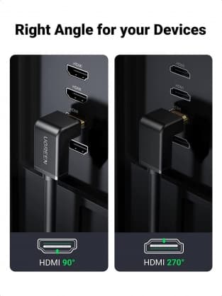 Tilbehør til tilslutning, HD103-kabel HDMI til HDMI-vinkel, 4K, 2m Sort, Ugrøn