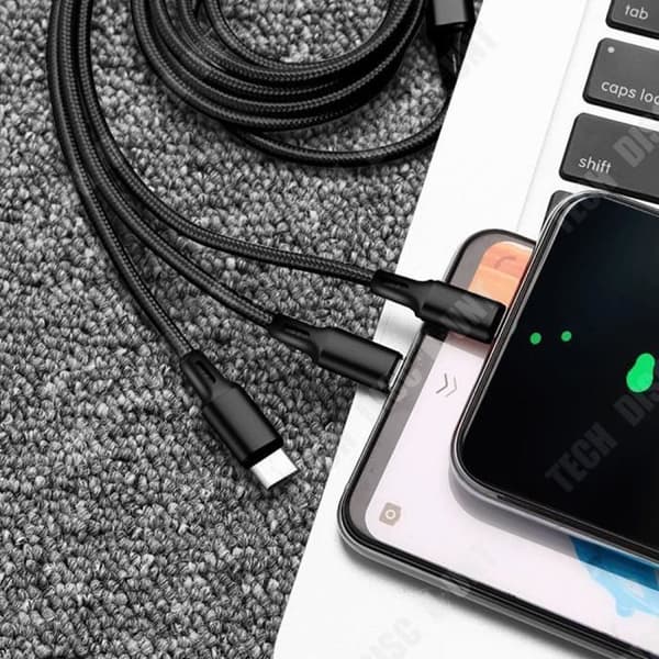 TD® 3 in 1 100W laddningskabel, snabbladdning, nylonflätad datakabel, datakabel lämplig för mobiltelefon