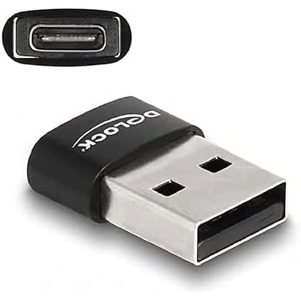USB 2.0 Type A hane till USB Type C hona - DELOCK - Svart - 480 Mbps - 3 A - 5 V
