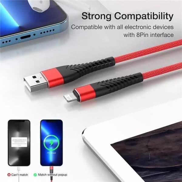 Flätad snabbladdarkabel Heavy Duty USB-kabel för iPhone 14 13 12 11 X XR 8