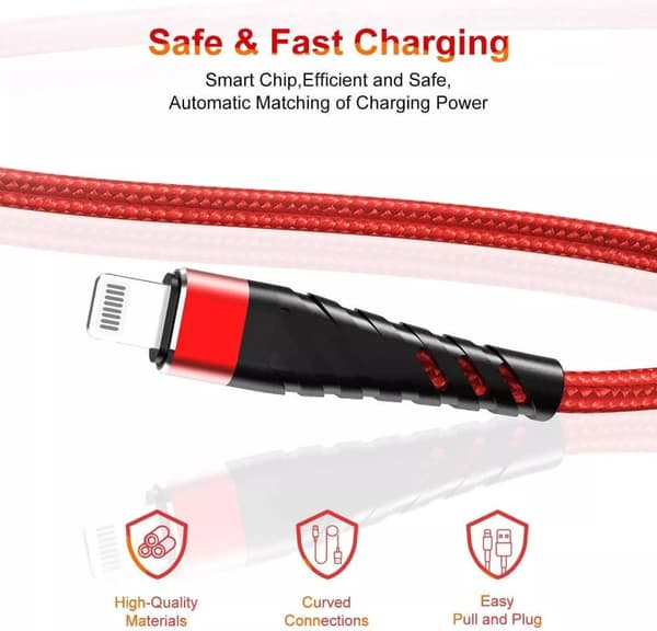 Flätad snabbladdarkabel Heavy Duty USB-kabel för iPhone 14 13 12 11 X XR 8