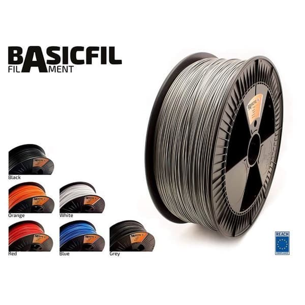 BASICFIL PLA 1,75 mm, 2,3 kg filament för 3D-utskrift, Silver - 175PLA2300SILVER