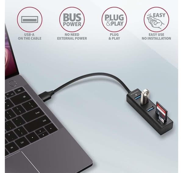 AXAGON, SuperSpeed USB-A Hub och kortläsare, HMA-CR3A