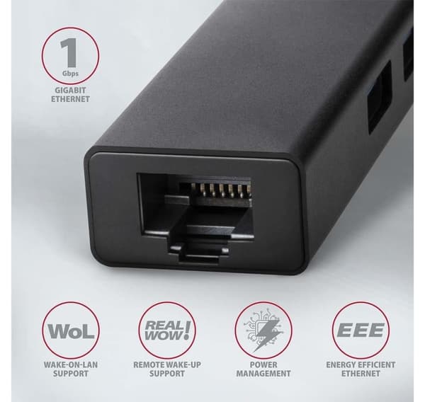 AXAGON, SuperSpeed USB-A Hub och Gigabit LAN, HMA-GL3A