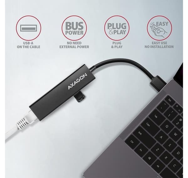 AXAGON, SuperSpeed USB-A Hub och Gigabit LAN, HMA-GL3A