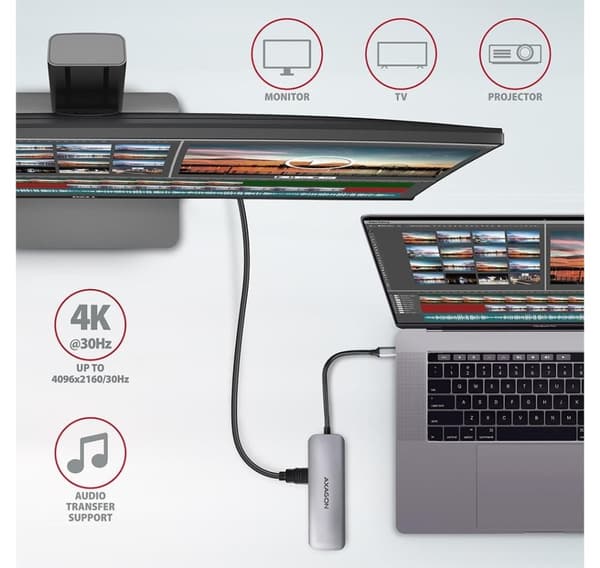 AXAGON, SuperSpeed USB-C COMBO 5in1 Hub, HMC-5