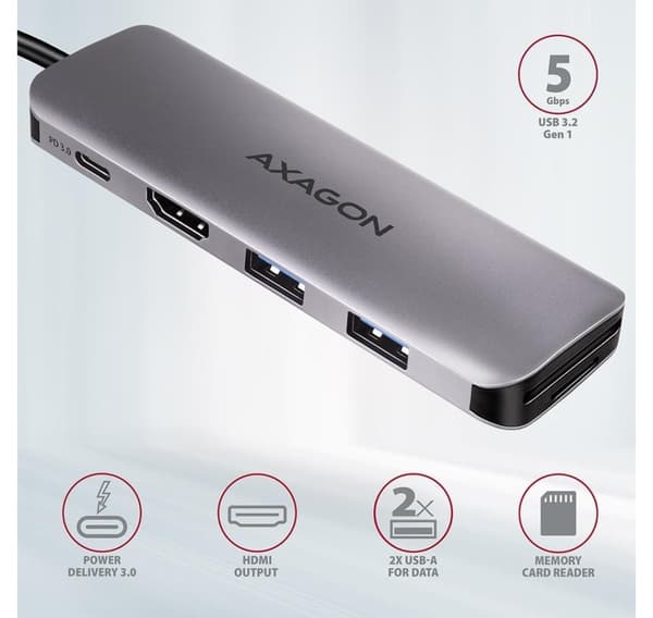 AXAGON, SuperSpeed USB-C COMBO 5in1 Hub, HMC-5