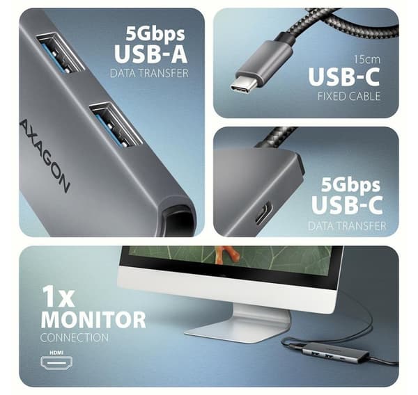 AXAGON, USB-C 5 Gbps 5in1 8K Hub, HMC-5H8K