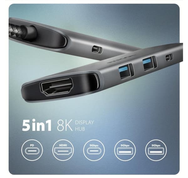 AXAGON, USB-C 5 Gbps 5in1 8K Hub, HMC-5H8K