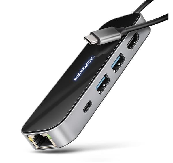 AXAGON, USB-C 5 Gbps GLASS 6in1 Hub, HMC-6GLN