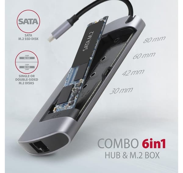 AXAGON, SuperSpeed USB-C Combo 6in1 Hub, HMC-6M2