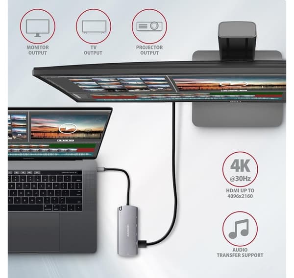 AXAGON, SuperSpeed USB-C Combo 6in1 Hub, HMC-6M2