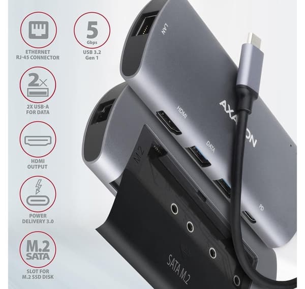 AXAGON, SuperSpeed USB-C Combo 6in1 Hub, HMC-6M2