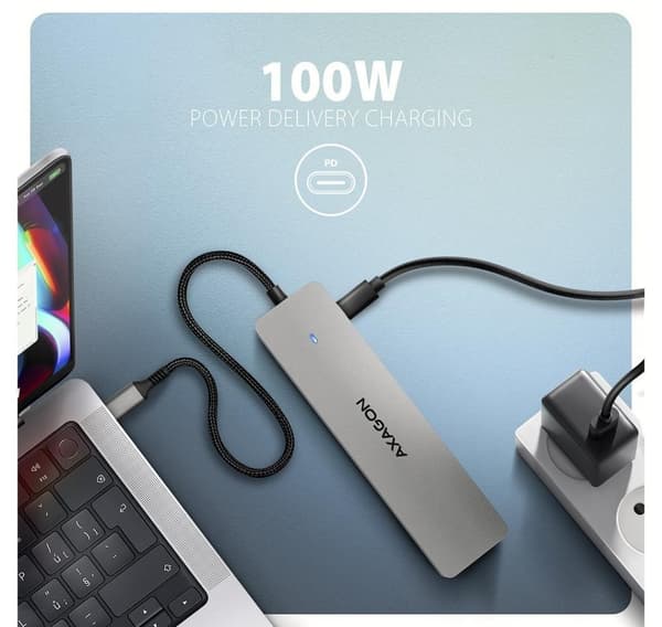 AXAGON, USB-C 5 Gbps DUAL 4K DISPLAY 7in1 Hub, HMC-7HX2