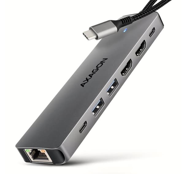AXAGON, USB-C 5 Gbps DUAL 4K DISPLAY 7in1 Hub, HMC-7HX2
