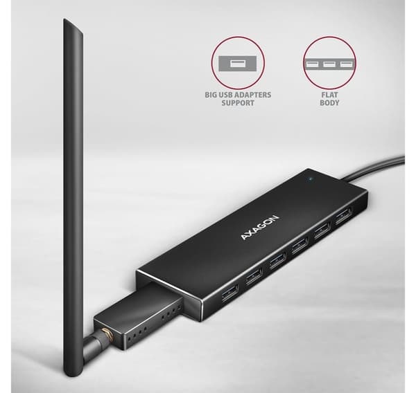 AXAGON, SuperSpeed USB-A FLAT Hub, HUE-F7A