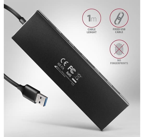 AXAGON, SuperSpeed USB-A FLAT Hub, HUE-F7A