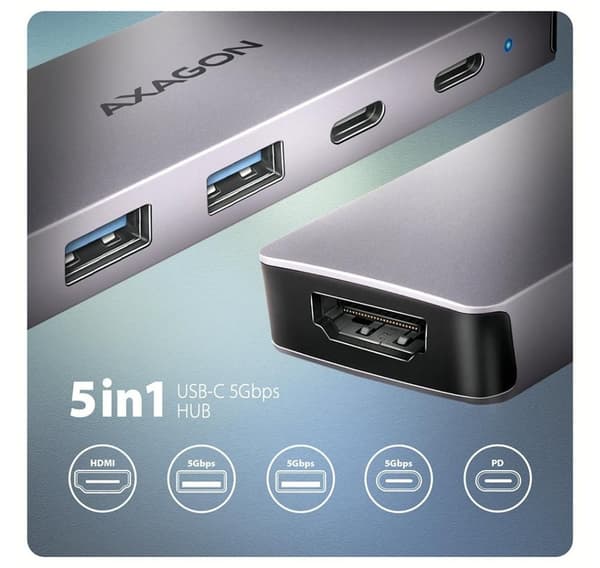 AXAGON, USB-C 5 Gbps 5in1 Hub, HMC-5H60