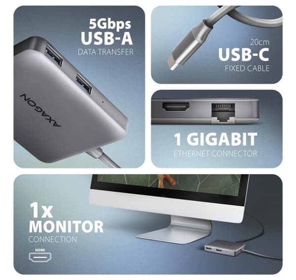 AXAGON, USB-C 5 Gbps SuperSpeed 5in1 Hub, HMC-5HL