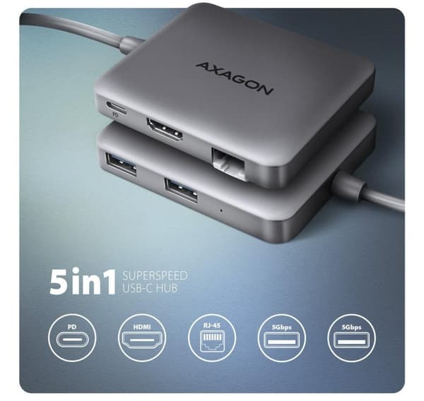 AXAGON, USB-C 5 Gbps SuperSpeed 5in1 Hub, HMC-5HL