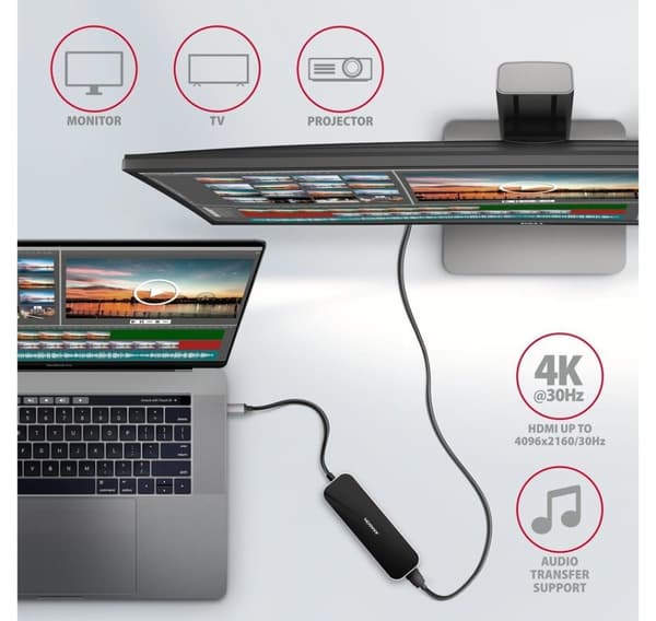 AXAGON, SuperSpeed USB-C Combo 6in1 Hub, HMC-6H4A