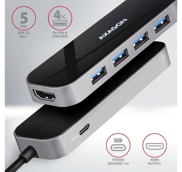 AXAGON, SuperSpeed USB-C Combo 6in1 Hub, HMC-6H4A