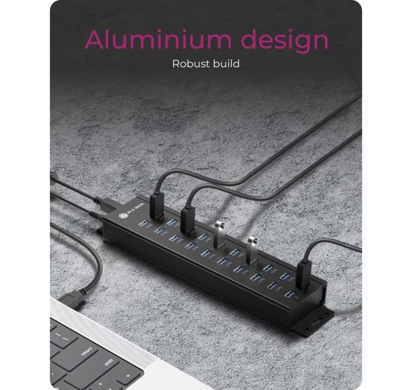 Raidsonic, 20-i-1 USB HUB med strömförsörjning, på/av-knapp och monteringsfästen, IB-HUB1720-U3
