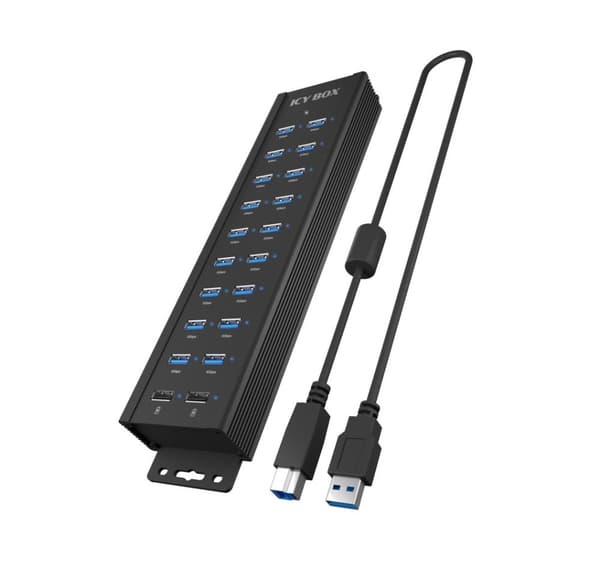 Raidsonic, 20-i-1 USB HUB med strömförsörjning, på/av-knapp och monteringsfästen, IB-HUB1720-U3
