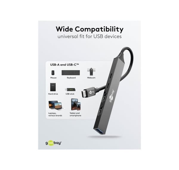 Goobay, Slim 5-Port USB Hub, USB-C till USB-C/USB-A, 5 Gbit/s, 74460