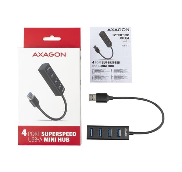 AXAGON, miniatyr fireports USB 3.2 Gen 1-hub i metall, HUE-M1A