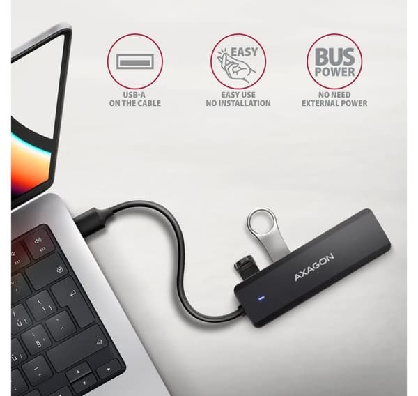 AXAGON, Travel fyra-ports USB-A 5Gbps nav, HUE-C1A