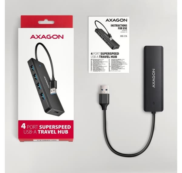 AXAGON, Travel fyra-ports USB-A 5Gbps nav, HUE-C1A