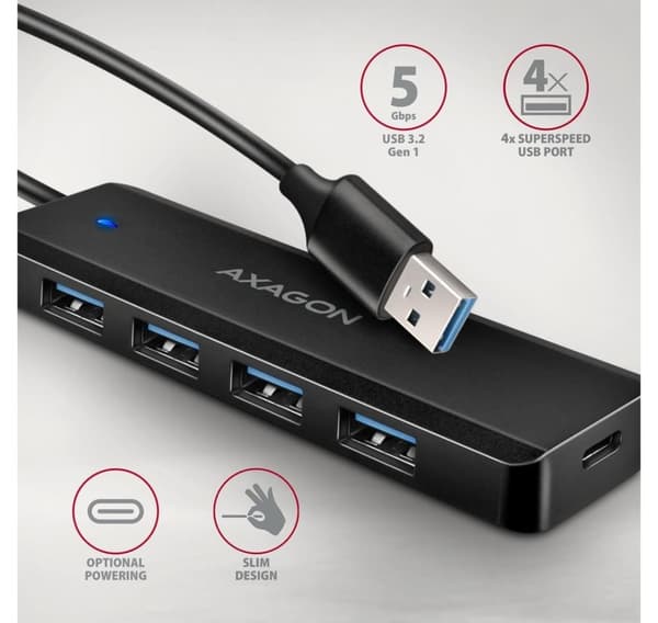 AXAGON, Travel fyra-ports USB-A 5Gbps nav, HUE-C1A