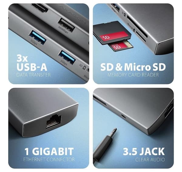 AXAGON, Multiport USB-C 5Gbps nav, HMC-8HLSA