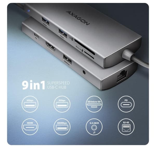 AXAGON, Multiport USB-C 5Gbps nav, HMC-8HLSA