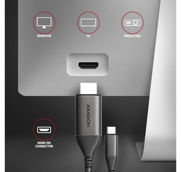 AXAGON, USB-C til HDMI, Aktiv konverter