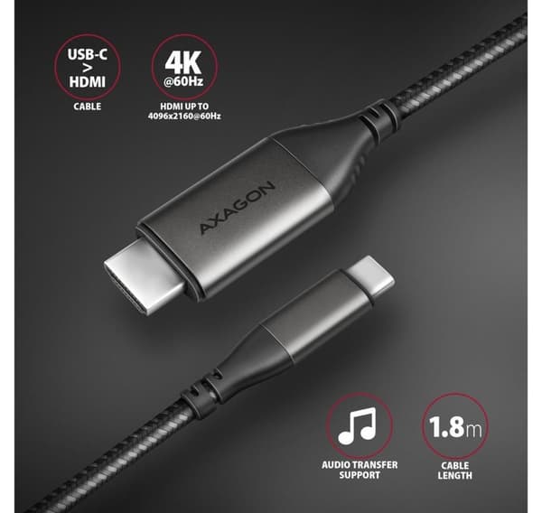 AXAGON, USB-C til HDMI, Aktiv konverter