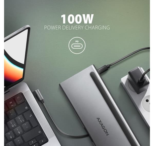 AXAGON, USB-C 5 Gbps TRIPLE 4K DISPLAY 11in1 Hub, HMC-4KX3