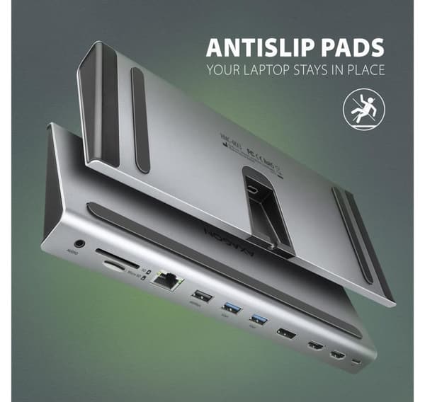 AXAGON, USB-C 5 Gbps TRIPLE 4K DISPLAY 11in1 Hub, HMC-4KX3