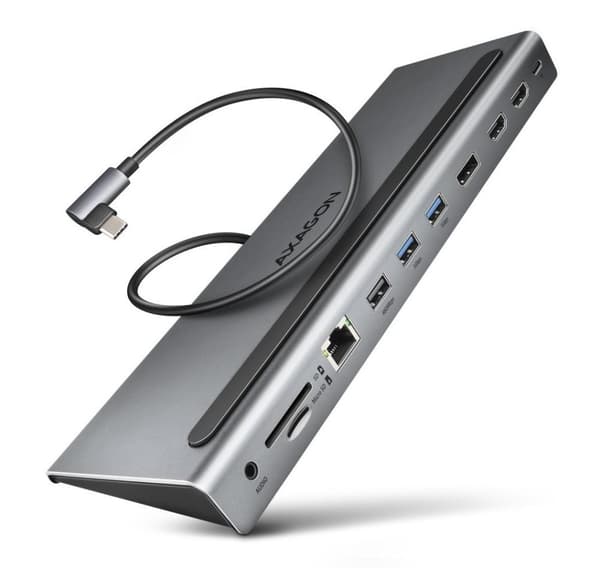 AXAGON, USB-C 5 Gbps TRIPLE 4K DISPLAY 11in1 Hub, HMC-4KX3