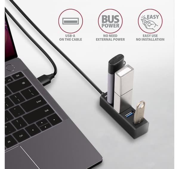 AXAGON, Miniature metal fire-ports USB 3.2 Gen 1 hub, HUE-M1AL