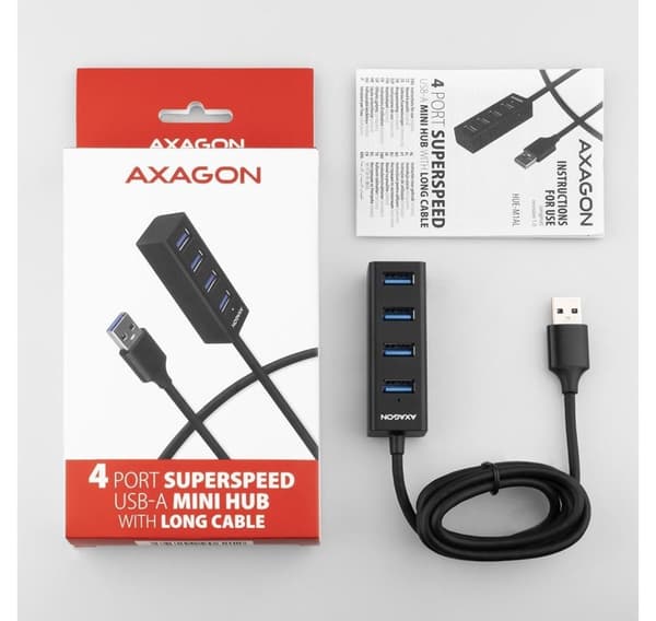 AXAGON, Miniature metal fire-ports USB 3.2 Gen 1 hub, HUE-M1AL