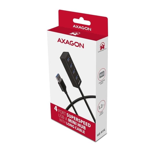 AXAGON, Miniature metal fire-ports USB 3.2 Gen 1 hub, HUE-M1AL