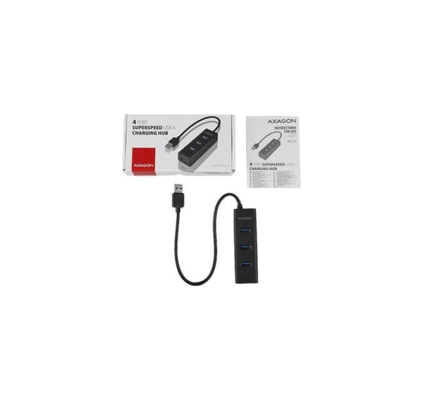 AXAGON, USB 3.0-hubb med fyra portar med snabbladdning och strömstöd, HUE-S2B