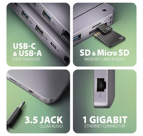 AXAGON, USB-C 10Gbps GEN2COMBO 12in1-keskitin, HMC-12GM2