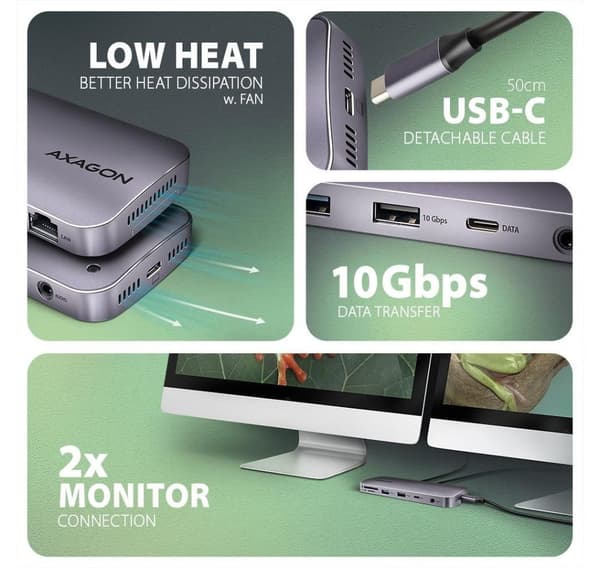 AXAGON, USB-C 10Gbps GEN2COMBO 12in1-keskitin, HMC-12GM2