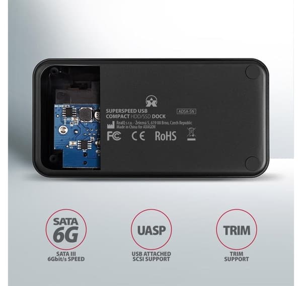 AXAGON, USB 3.0-1x SATA 6G HDD dockstation, sort, ADSA-SN